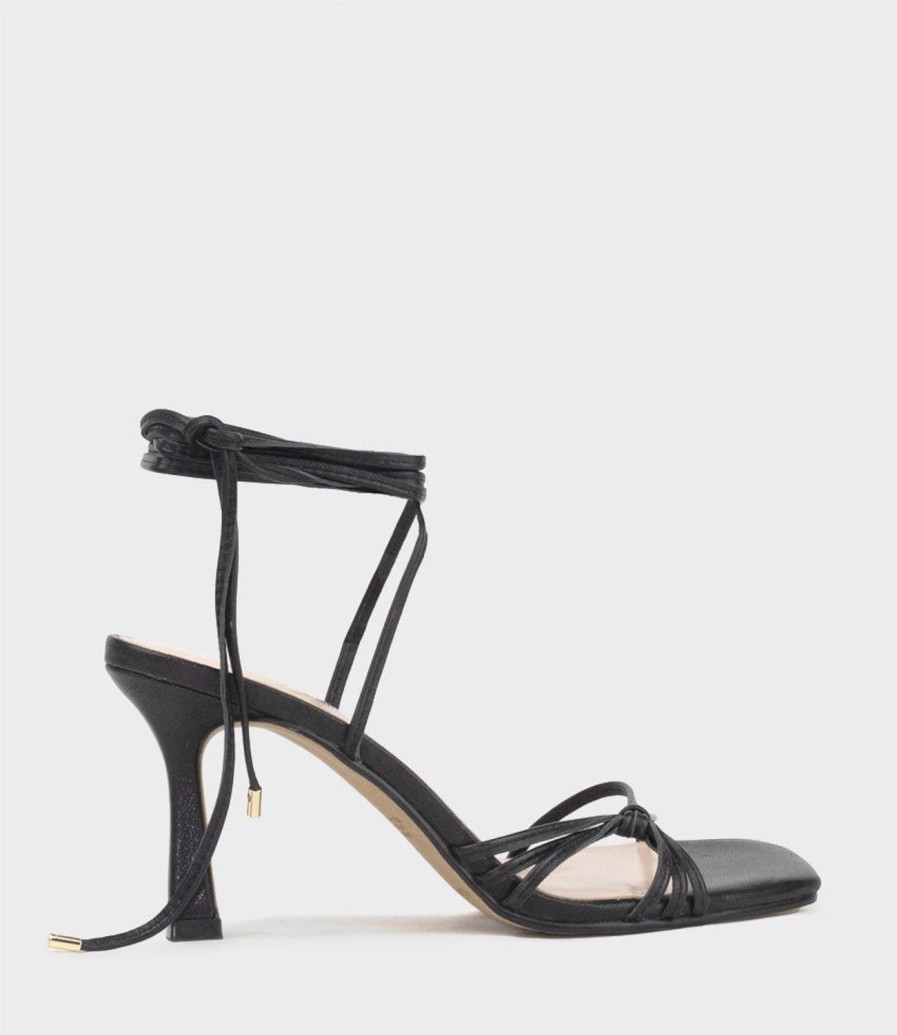 Edward Meller Sidney80 Square Toe Ankle Tie Sandal In Black Online