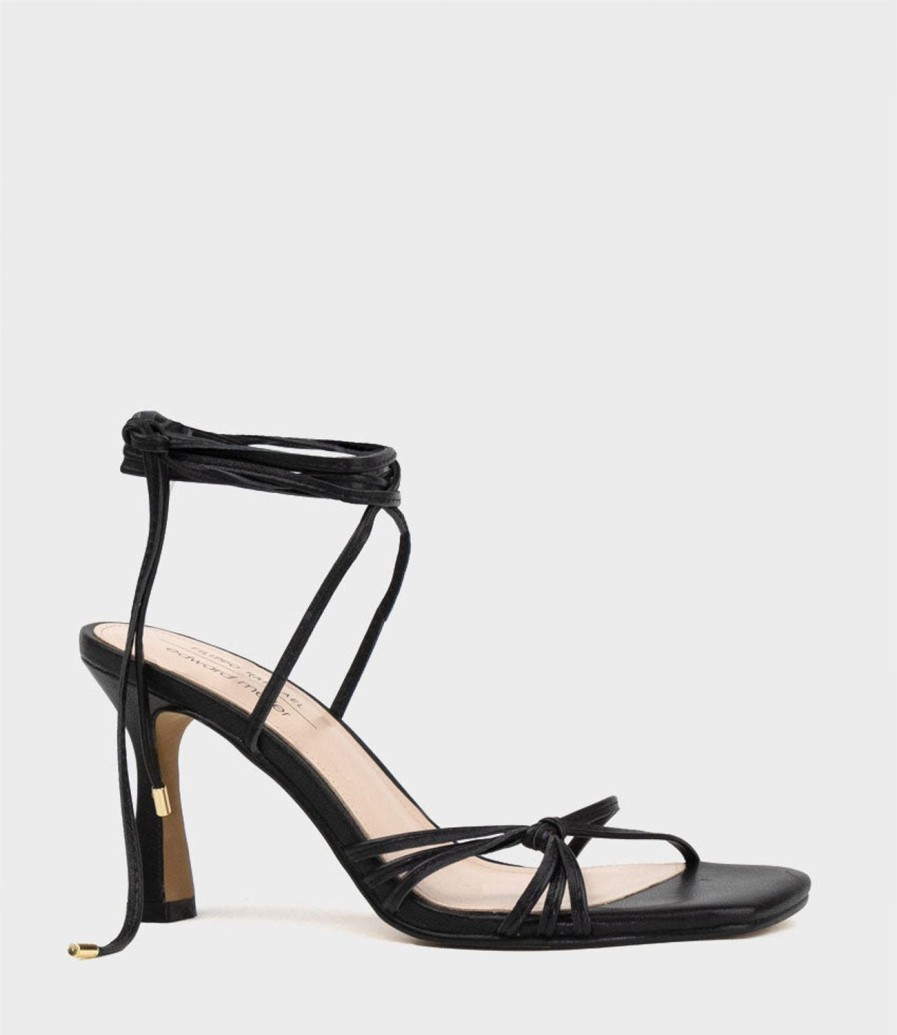 Edward Meller Sidney80 Square Toe Ankle Tie Sandal In Black Online