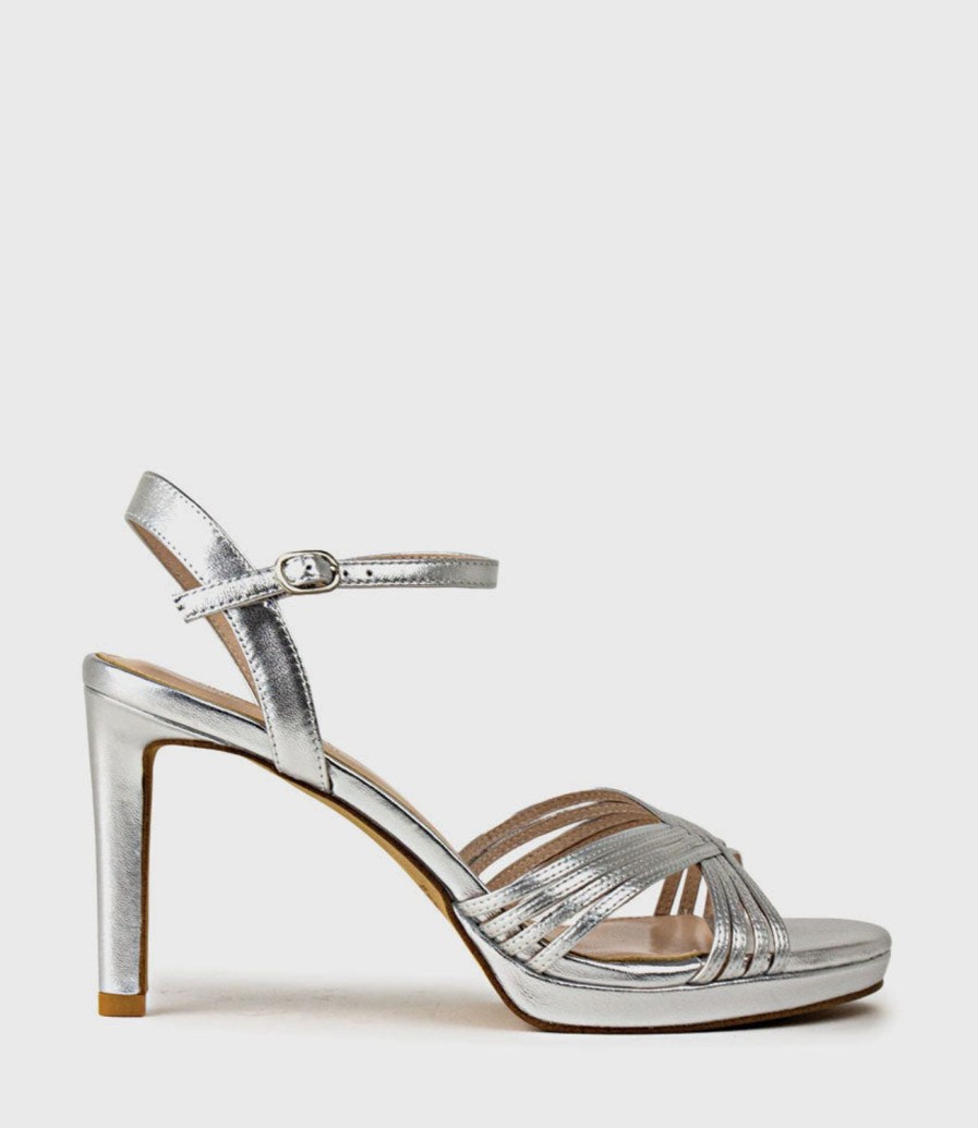 Edward Meller Sona90 Cross Strap Platform Sandal In Silver Online