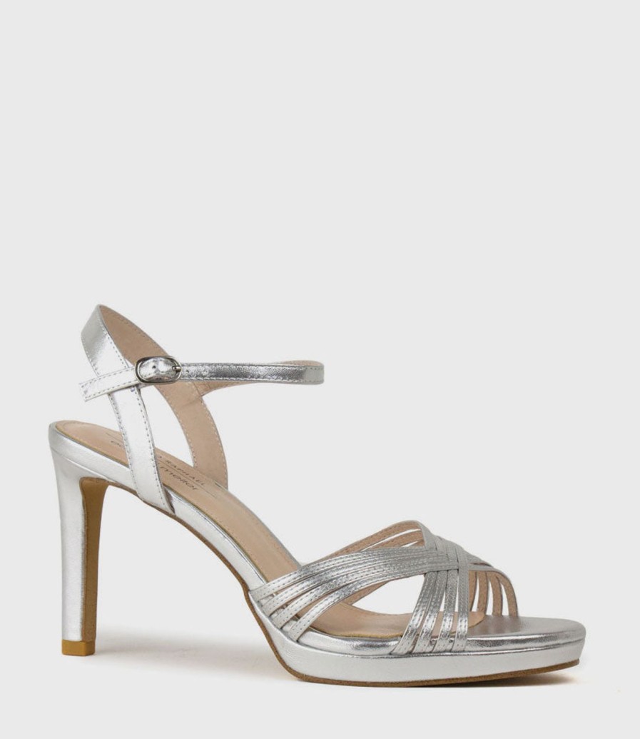 Edward Meller Sona90 Cross Strap Platform Sandal In Silver Online