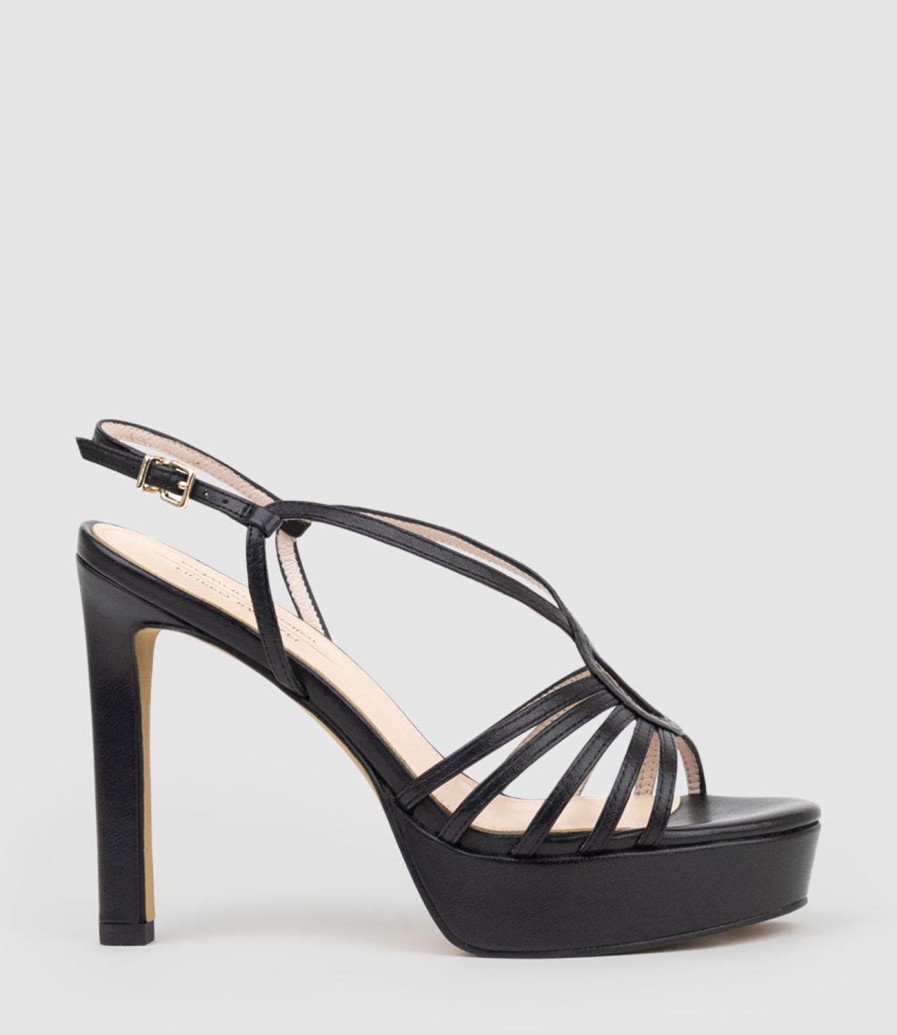 Edward Meller Sienna110 Strappy Platform Sandal In Black New