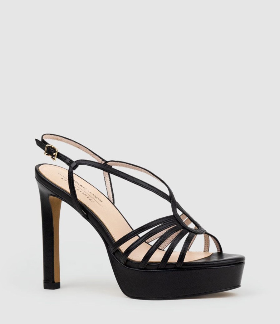 Edward Meller Sienna110 Strappy Platform Sandal In Black New