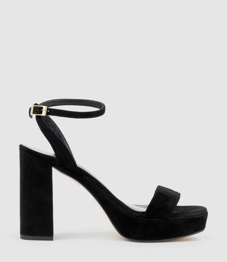 Edward Meller Relia115 Ankle Wrap Platform Sandal In Black Suede New