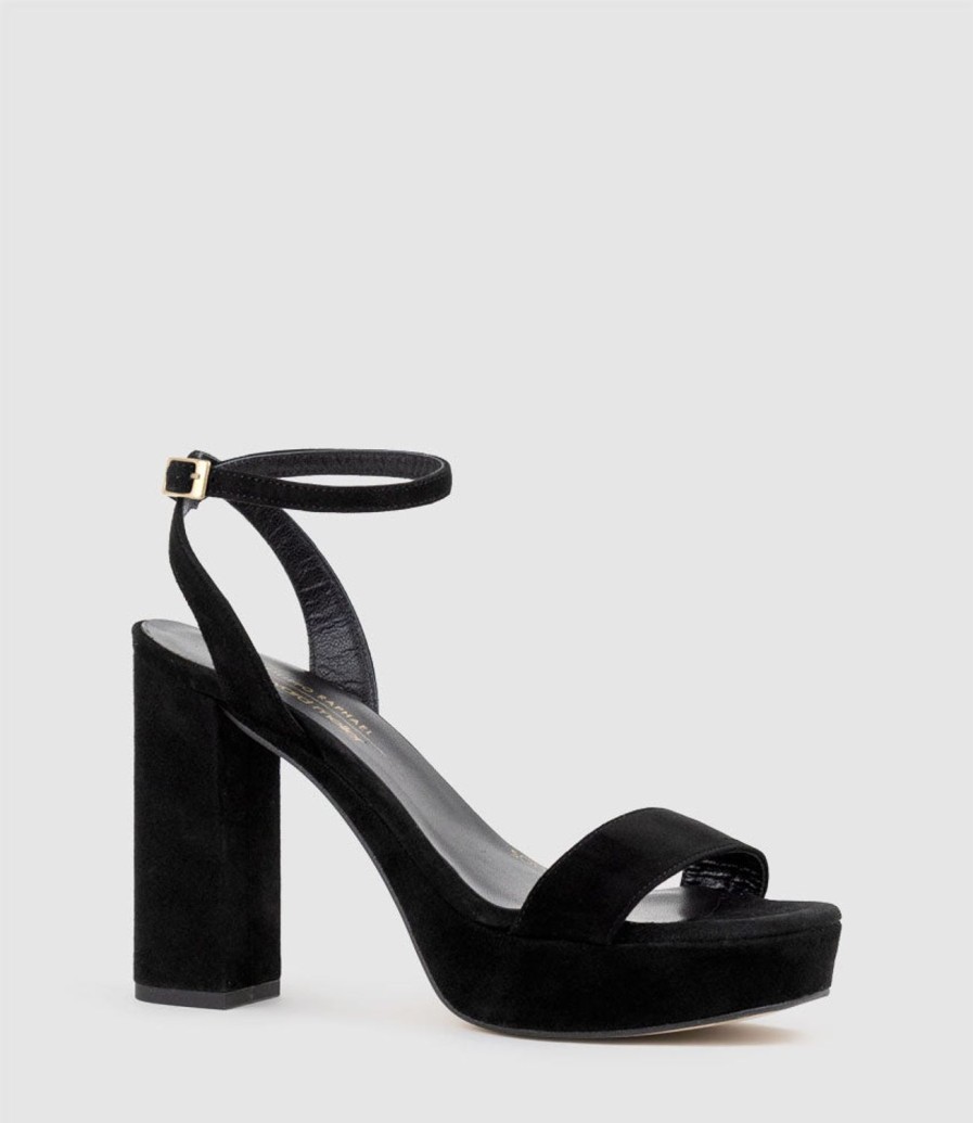 Edward Meller Relia115 Ankle Wrap Platform Sandal In Black Suede New