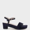 Edward Meller Ralin50 Two Strap Sandal On Self Covered Unit In Navy Suede Clearance