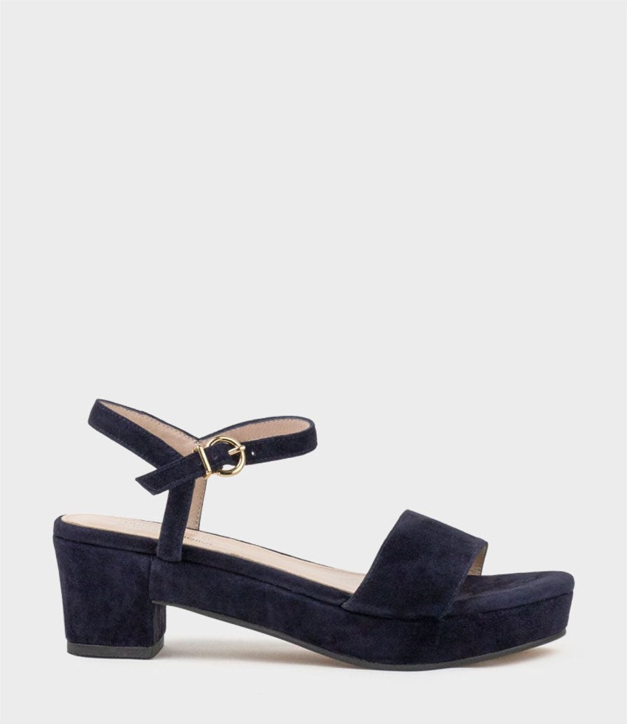 Edward Meller Ralin50 Two Strap Sandal On Self Covered Unit In Navy Suede Clearance