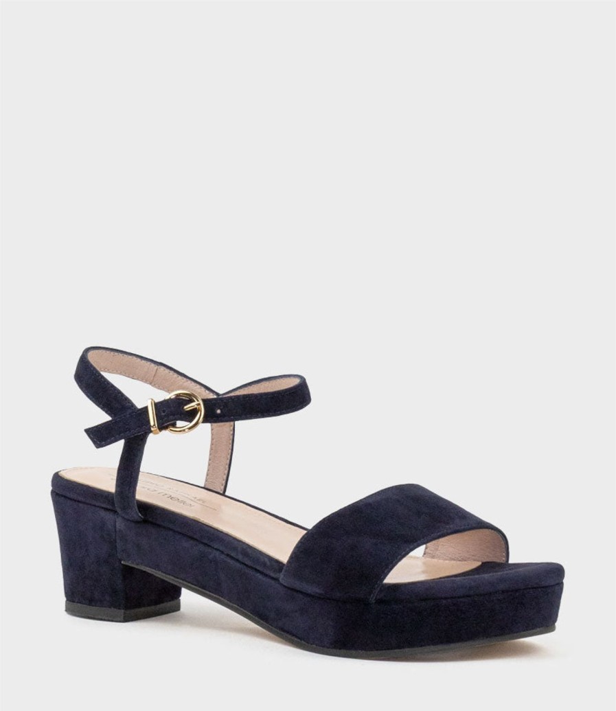 Edward Meller Ralin50 Two Strap Sandal On Self Covered Unit In Navy Suede Clearance