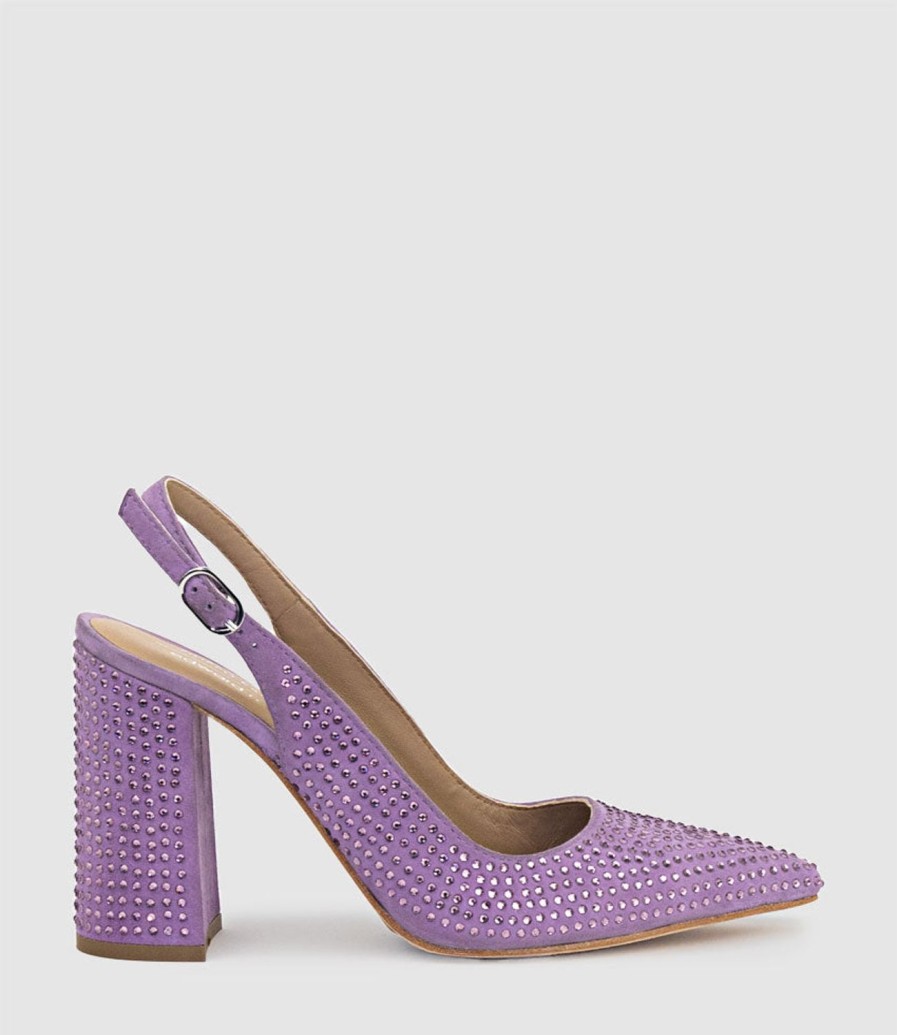 Edward Meller Demi100 Crystal Slingback Pump In Lilac Suede New