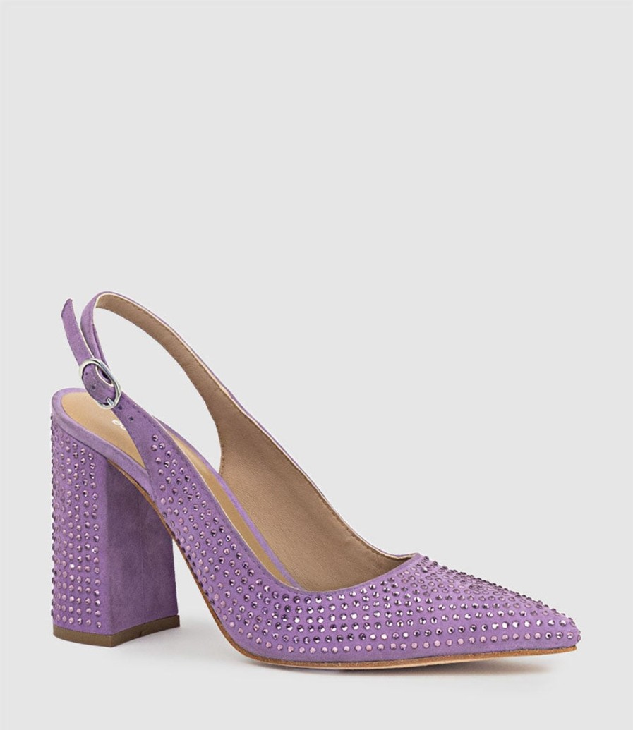 Edward Meller Demi100 Crystal Slingback Pump In Lilac Suede New