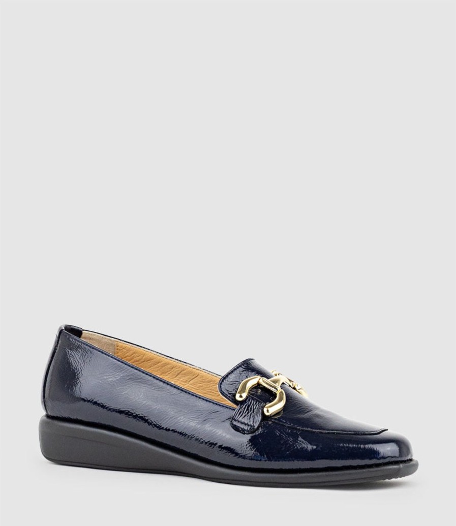 Edward Meller Gwen Comfort Loafer With Trim In Navy Patent Clearance