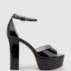 Edward Meller Roxy125 Open Toe Platform Sandal In Black Patent Hot