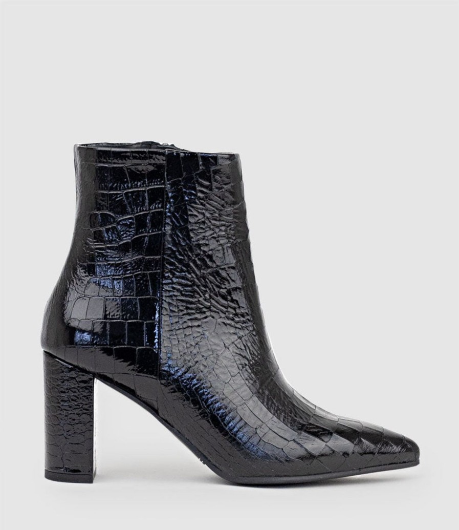 Edward Meller Zim70 Pointed Ankle Boot In Black Croc Best