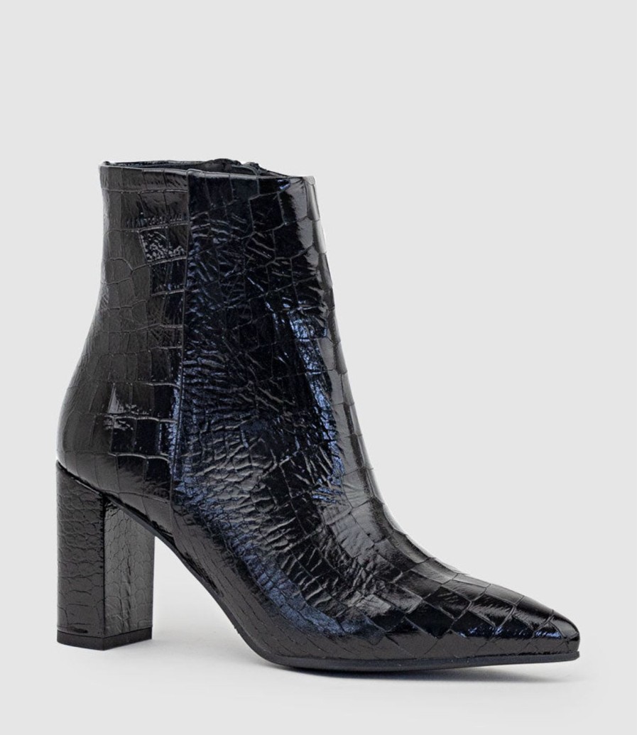 Edward Meller Zim70 Pointed Ankle Boot In Black Croc Best