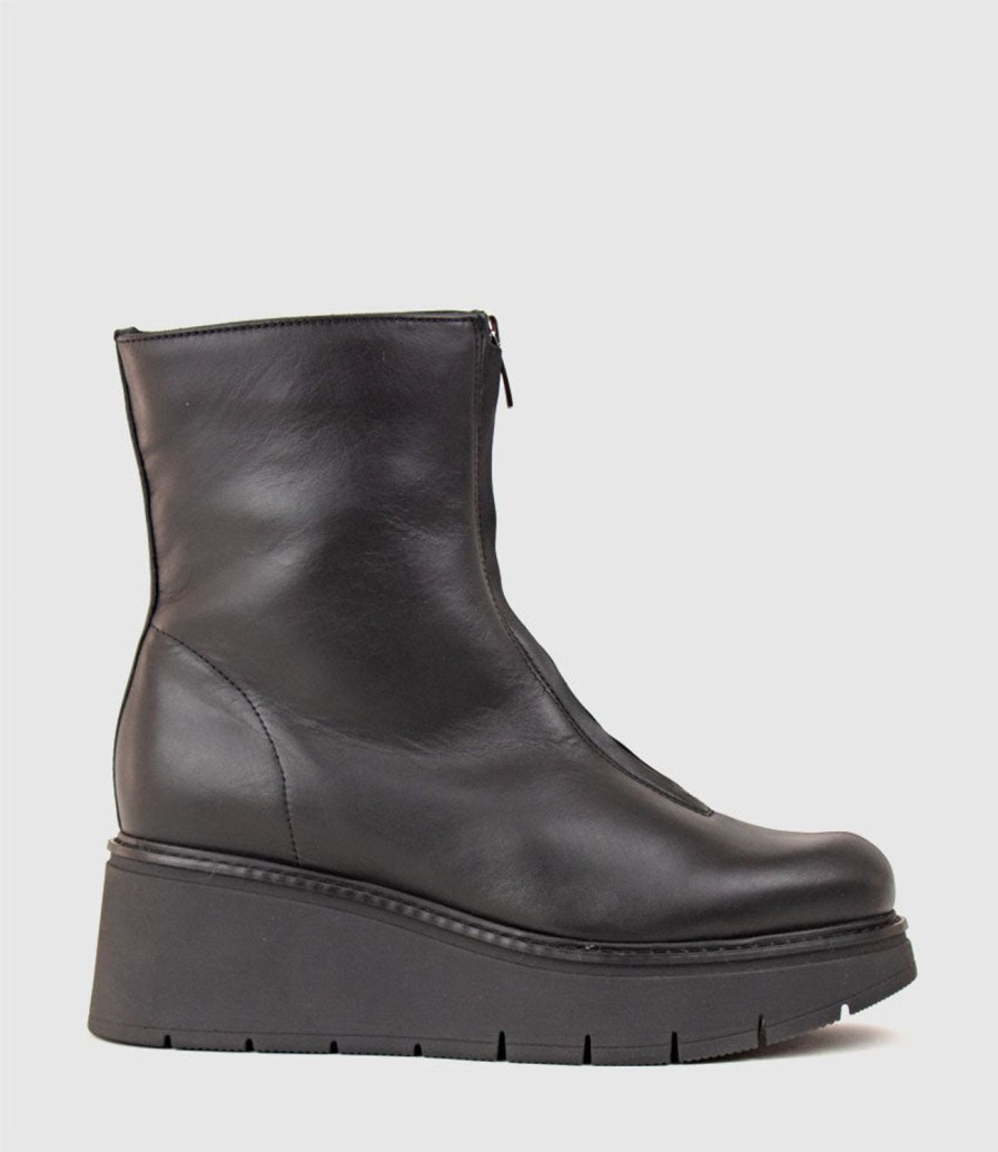 Edward Meller Gale Front Zip Boot On Wedge In Black Clearance