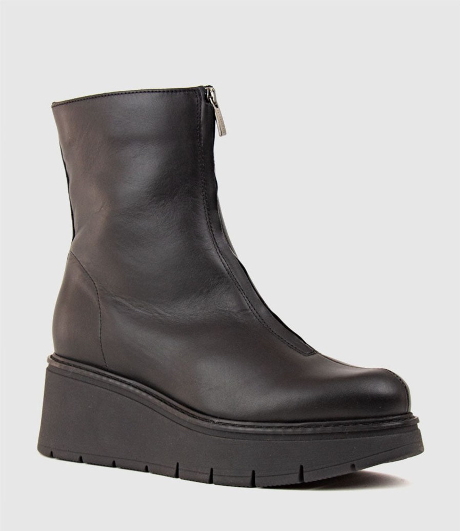 Edward Meller Gale Front Zip Boot On Wedge In Black Clearance