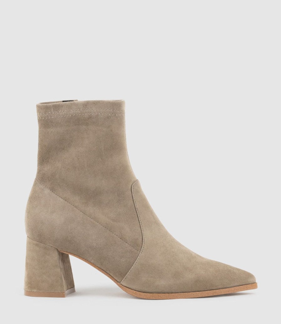 Edward Meller Zyla65 Block Heel Ankle Boot In Latte Suede Best