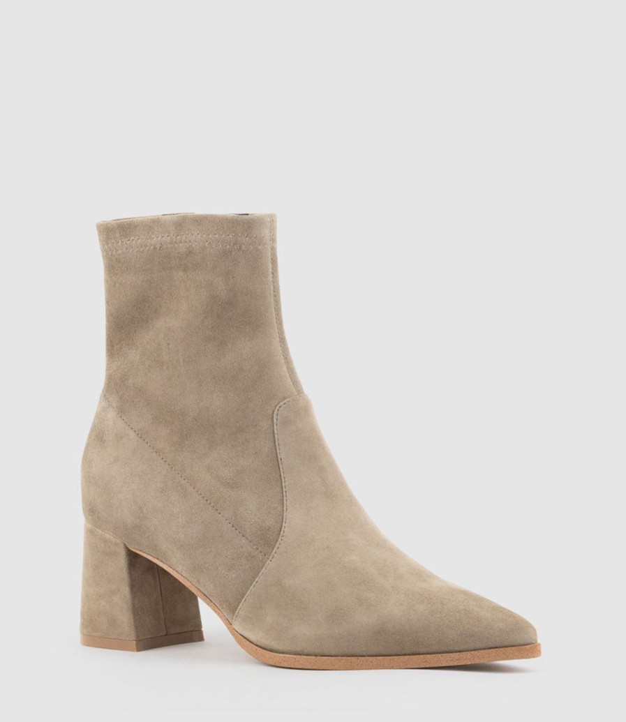 Edward Meller Zyla65 Block Heel Ankle Boot In Latte Suede Best