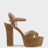 Edward Meller Ramona125 Inverted Crossover Platform Sandal In Tawny Suede Best