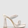 Edward Meller Isla110 Diamante Mulitband Platform Slide In Champagne Satin Hot