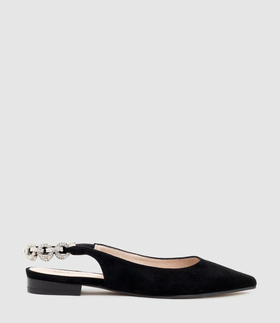 Edward Meller Ebony Flat Slingback With Diamond Band In Black Suede Best