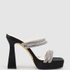 Edward Meller Isla110 Diamante Mulitband Platform Slide In Black Satin Clearance