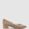 Edward Meller Audrey35 Low Block Heel Pump In Latte Suede Clearance