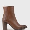 Edward Meller Xendia Block Heel Pointed Ankle Boot In Tobacco Hot