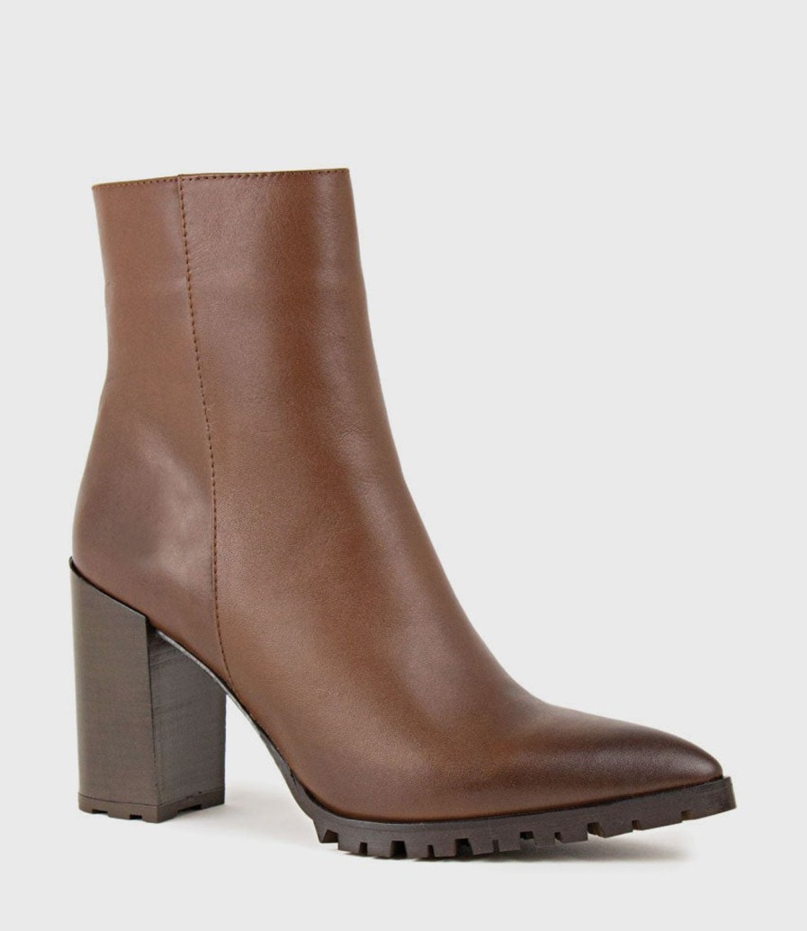 Edward Meller Xendia Block Heel Pointed Ankle Boot In Tobacco Hot