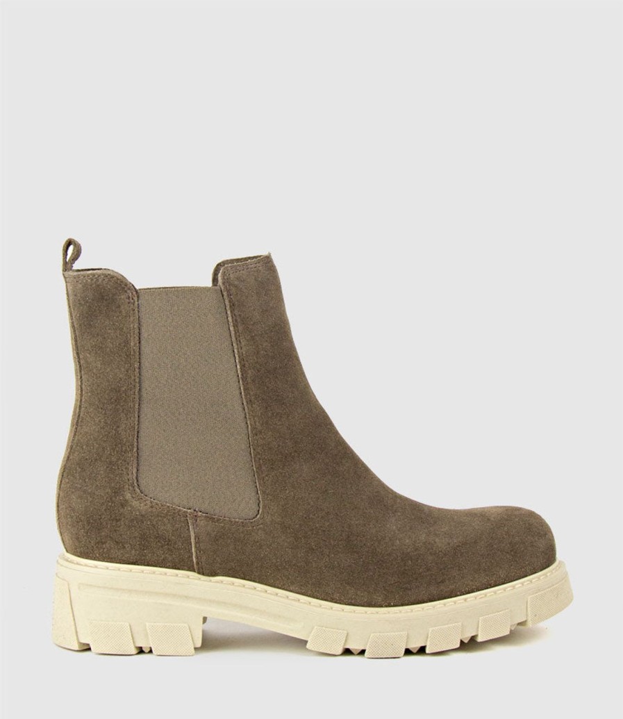 Edward Meller Ashley Chelsea Boot On Lug Sole In Stone Suede Online