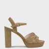 Edward Meller Regent100 Interlocked Detail Platform Sandal In Camel Suede Hot