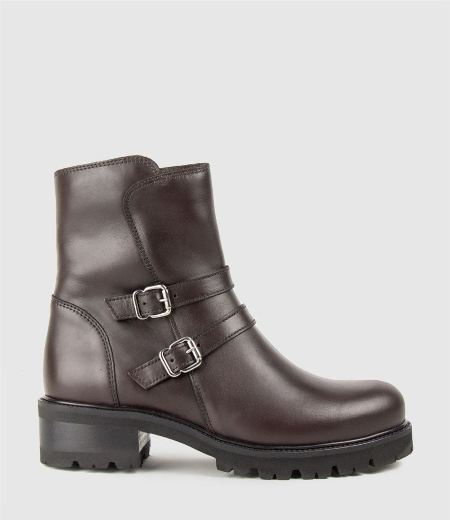 Edward Meller Carly Double Buckle Biker Boot In Espresso Clearance