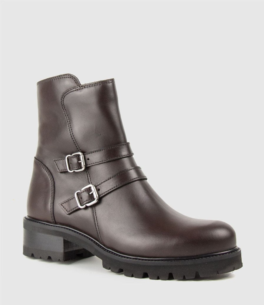 Edward Meller Carly Double Buckle Biker Boot In Espresso Clearance