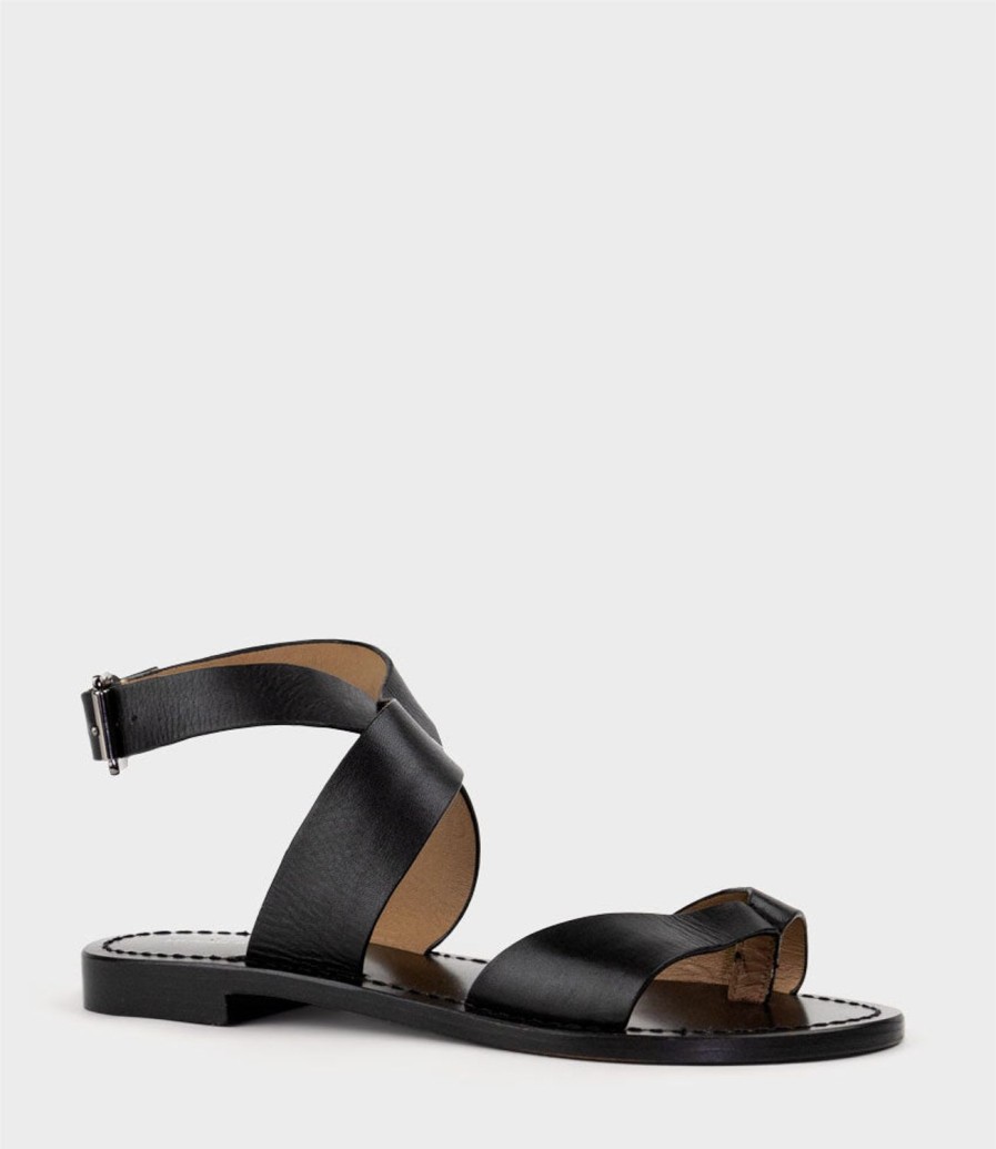 Edward Meller Solinda Ankle Wrap Sandal In Black New