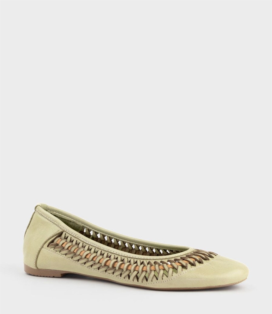 Edward Meller Emina Woven Detail Ballet In Sage Clearance