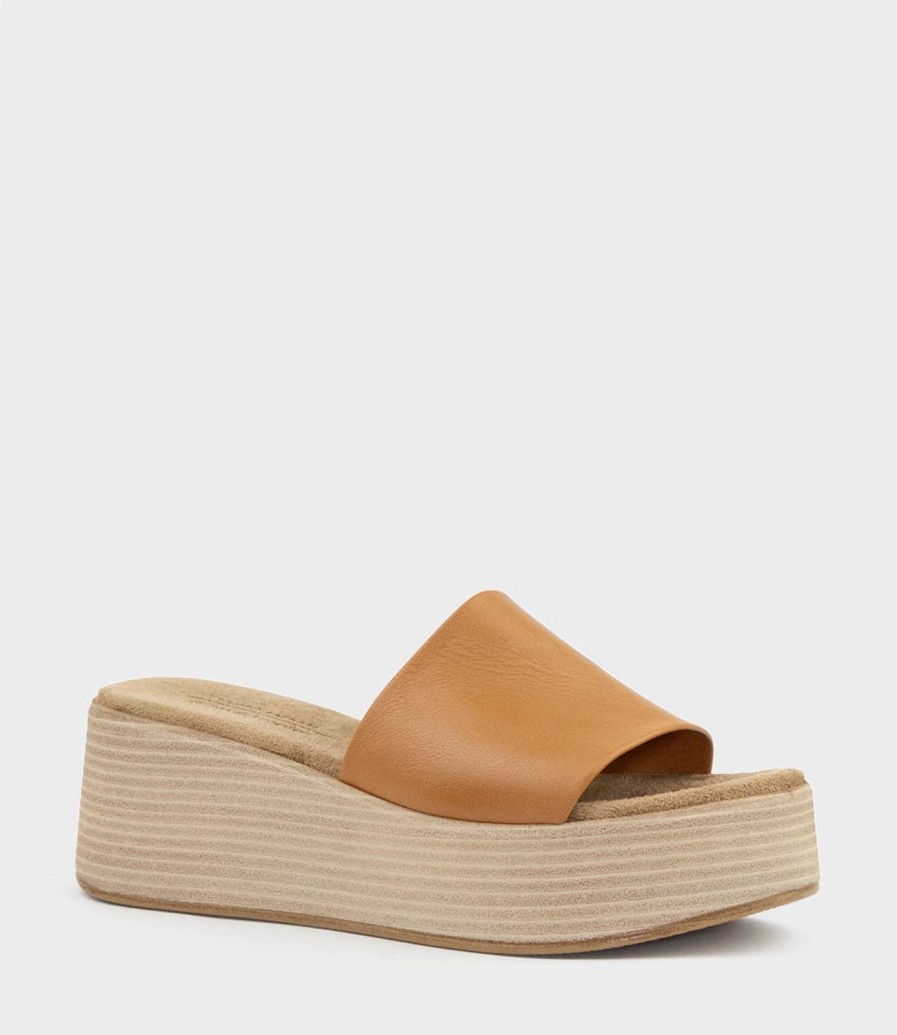 Edward Meller Levon Slide On Wedge In Tan New