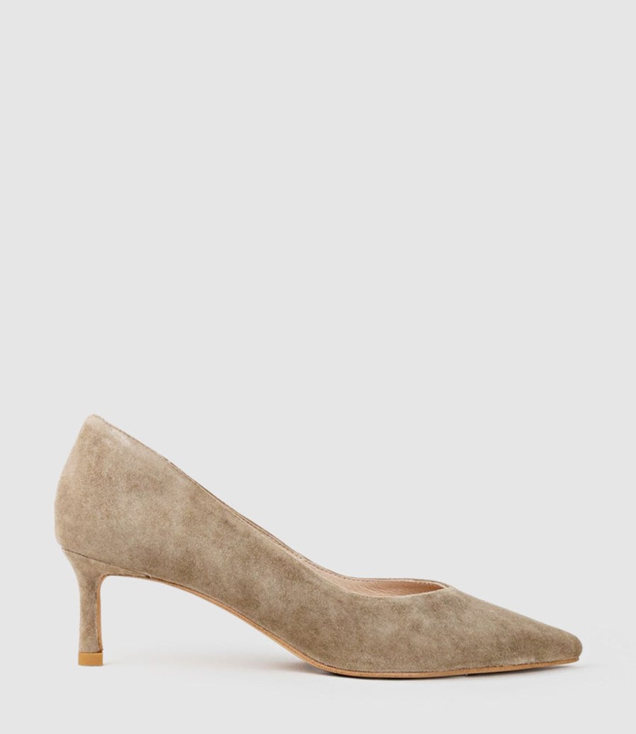 Edward Meller Annette55 V Throat Pump In Latte Suede Clearance