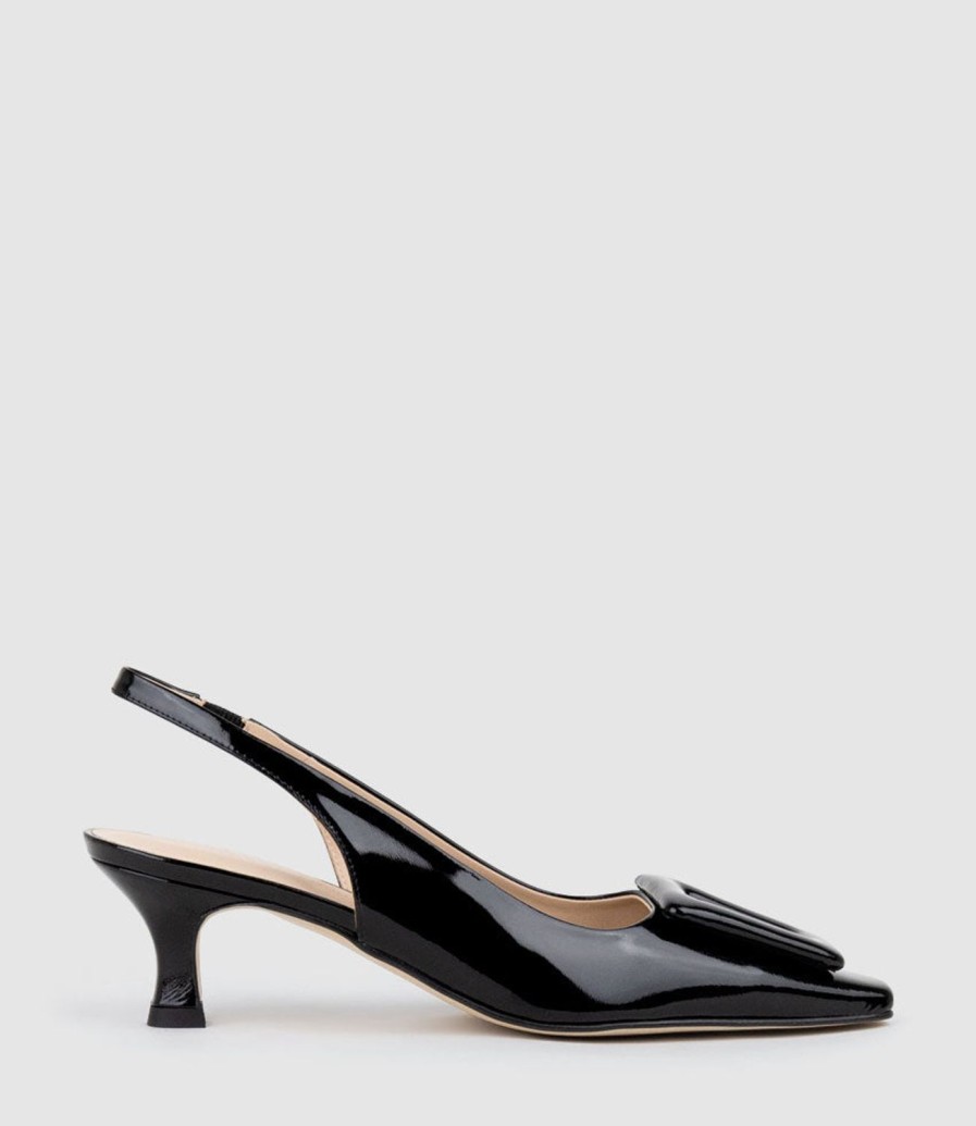 Edward Meller Damini60 Slingback Pump In Black Patent New