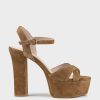 Edward Meller Ramona125 Inverted Crossover Platform Sandal In Tawny Suede New