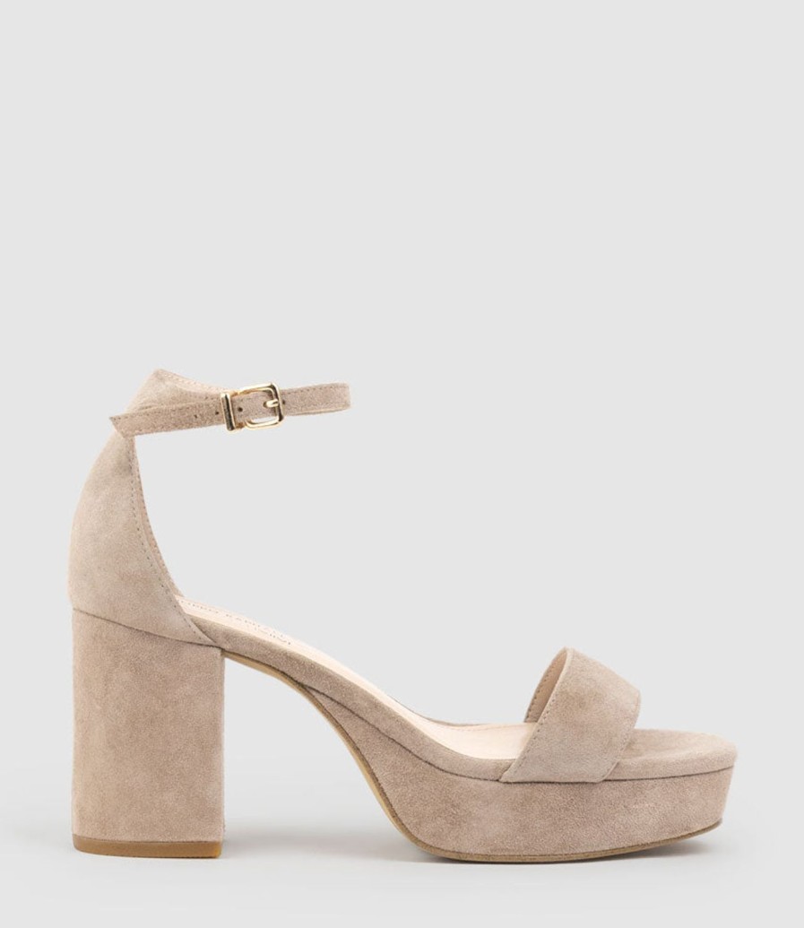 Edward Meller Resdin80 Single Strap Platform Sandal In Nude Suede New