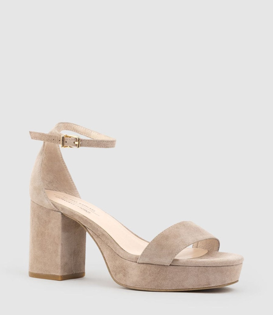 Edward Meller Resdin80 Single Strap Platform Sandal In Nude Suede New