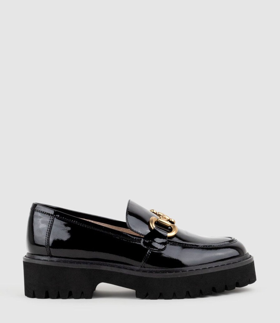 Edward Meller Gideon Moccasin On Chunky Sole In Black Patent New