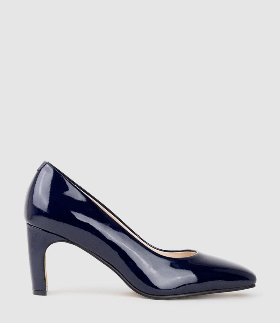 Edward Meller Bryce70 Square Toe Pump In Navy Patent New