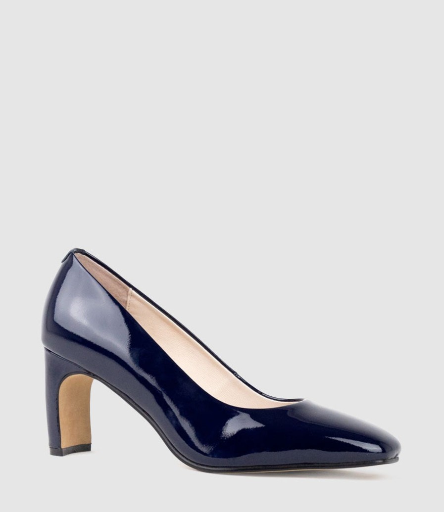 Edward Meller Bryce70 Square Toe Pump In Navy Patent New