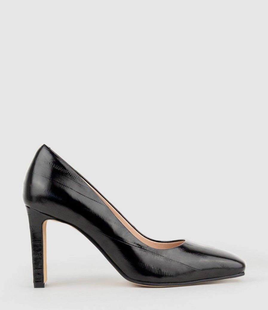 Edward Meller Brooklyn85 Square Toe Pump In Black Eel Wholesale