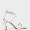 Edward Meller Sidney80 Square Toe Ankle Tie Sandal In Silver Best