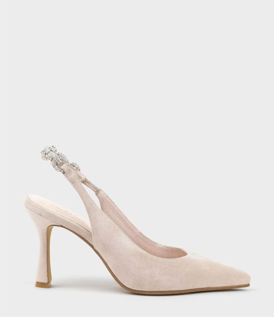 Edward Meller Azalia85 Slingback Pump With Diamond Band In Blush Suede New