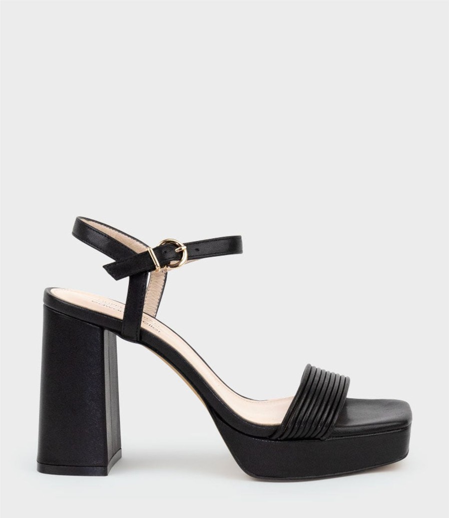 Edward Meller Rialto95 Banded Strap Platform Sandal In Black Hot