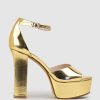 Edward Meller Roxy125 Open Toe Platform Sandal In Gold Mirror New