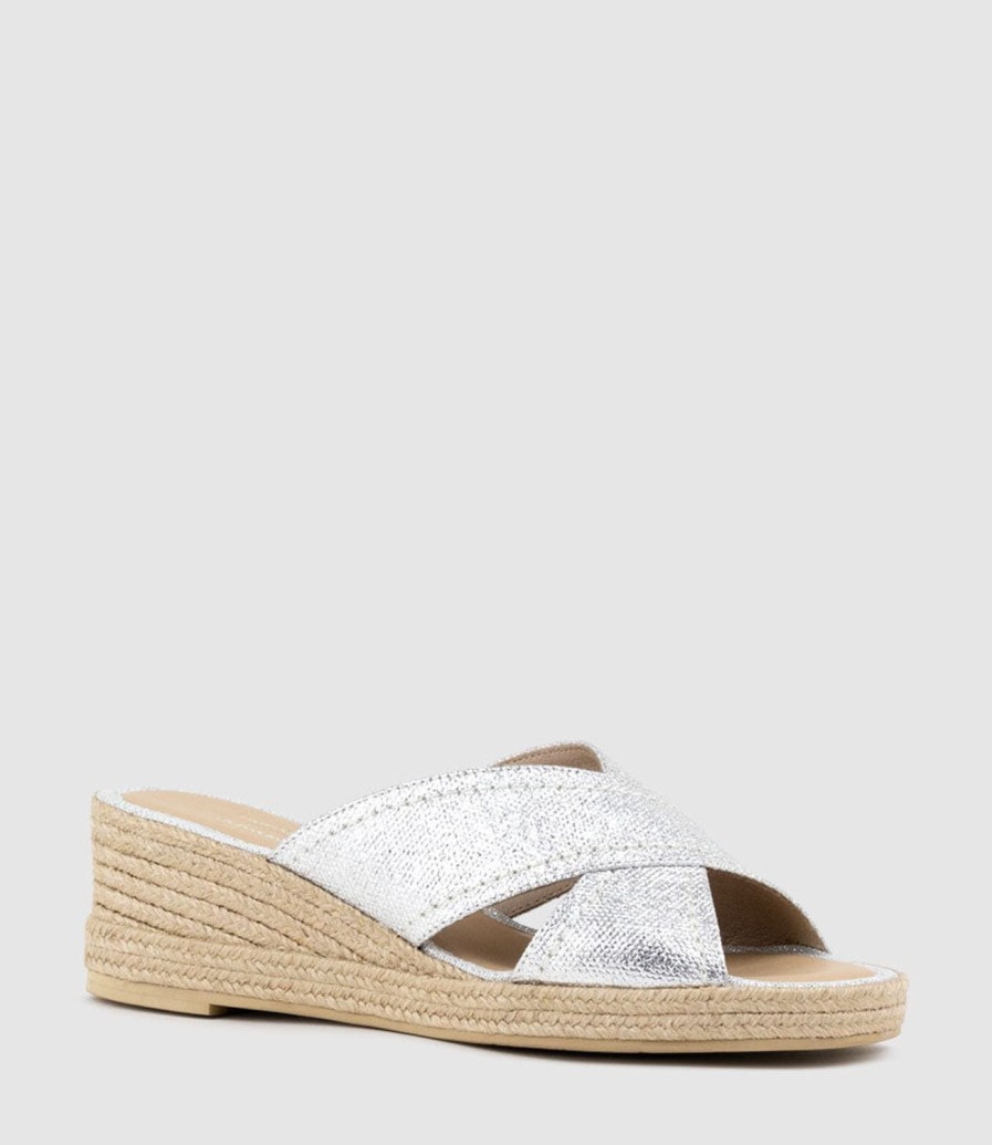 Edward Meller Malina Crossover Slide Espadrille In Silver Online