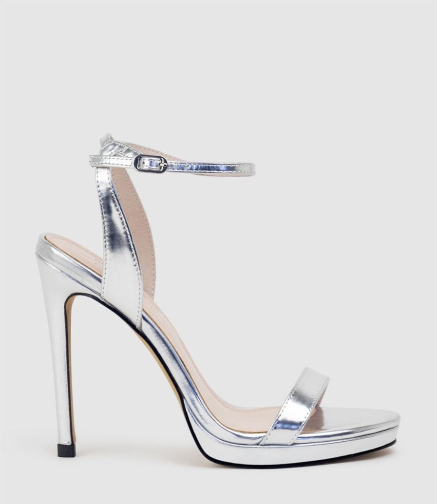 Edward Meller Whisper110 Single Strap Platform Sandal In Silver Mirror Best